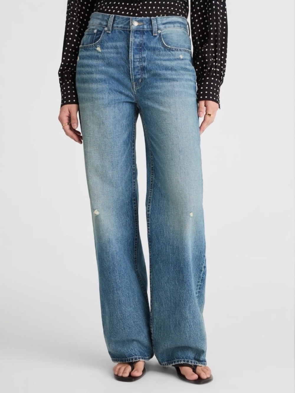 Madewell Low Slung Baggy Wide Leg Jeans Light Wash Distressed Size 30
